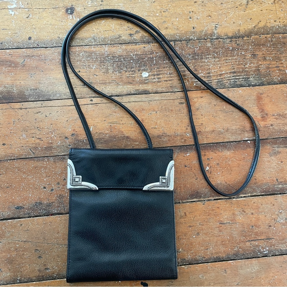 Vintage Brighton One World western black leather cross body wallet purse